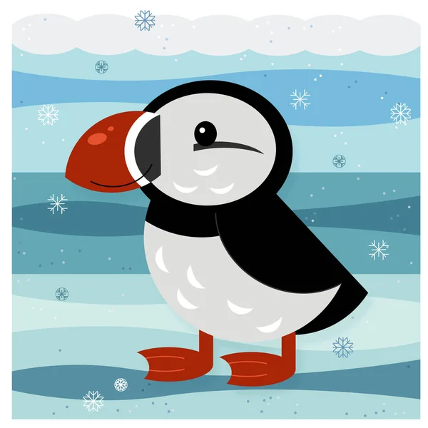 雪の上の北極の動物の鳥と漫画シーン イラスト 子供のための — ストック写真