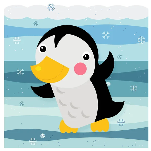 雪の上に北極の動物の鳥ペンギンと漫画シーン イラスト 子供のための — ストック写真