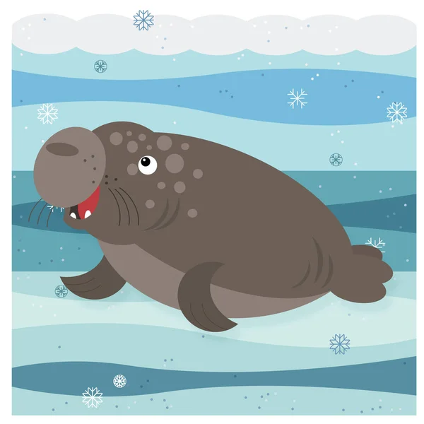 Cartoon Scene Arctic Animal Sea Elephant Snow Illustration Children — Stock Photo, Image