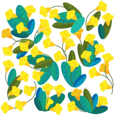 çocuklar için çiçek ve doğa elementlerinin yer aldığı karikatür sahnesi