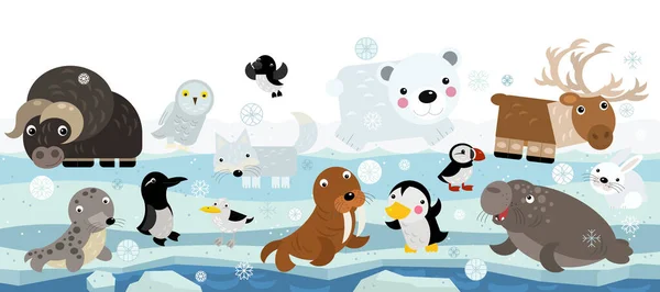 Cartoon North Pole Scene Animals Ice Illustration Children — Stock Photo, Image