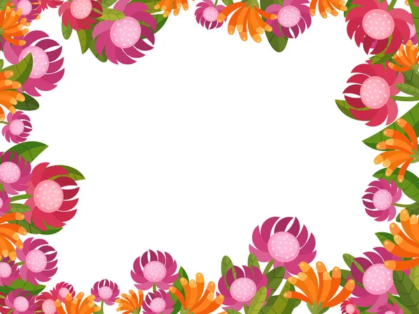 Scène Dessin Animé Avec Cadre Floral Fleurs Colorées Illustration Pour — Photo