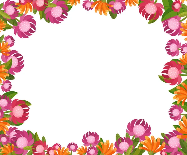 Cena Dos Desenhos Animados Com Moldura Floral Flores Coloridas Ilustração — Fotografia de Stock