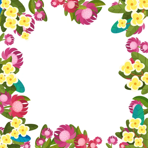 Cartoon Scene Floral Frame Colorful Flowers Illustration Children — Stock Photo, Image