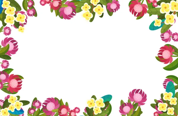 Cartoon Scene Floral Frame Colorful Flowers Illustration Children — Stock Photo, Image