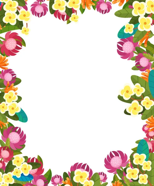 Cartoon Scene Floral Frame Colorful Flowers Illustration Children — Stock Photo, Image