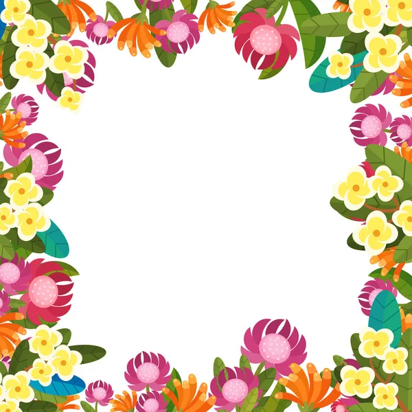 Cartoon Scene Floral Frame Colorful Flowers Illustration Children — Stock Photo, Image