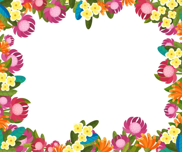 Cartoon Scene Met Bloemen Frame Kleurrijke Bloemen Illustratie Voor Kinderen — Stockfoto