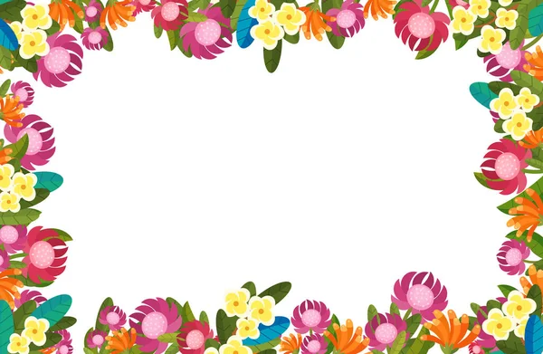 Cartoon Scene Met Bloemen Frame Kleurrijke Bloemen Illustratie Voor Kinderen — Stockfoto