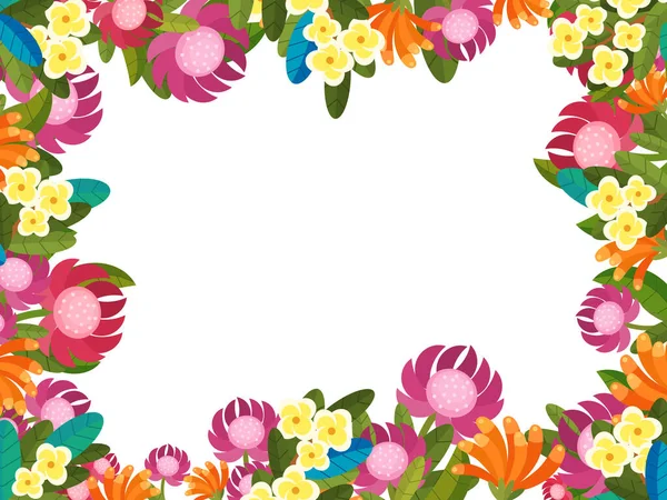 Cartoon Szene Mit Blumenrahmen Bunte Blumen Illustration Für Kinder — Stockfoto