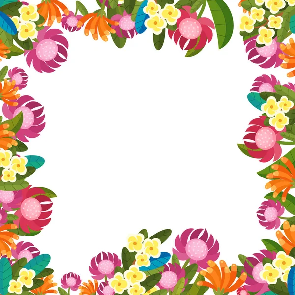 Cartoon Scene Floral Frame Colorful Flowers Illustration Children — Stock Photo, Image