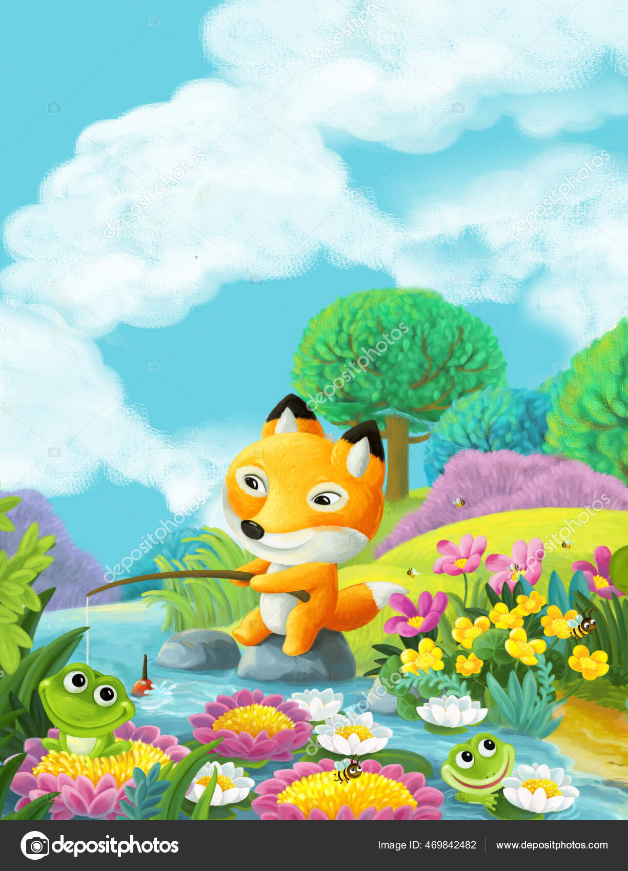 Escena Dibujos Animados Con Diferentes Animales Del Bosque Amigos  Divertirse Ilustración de stock #469842482 de ©illustrator_hft, image size:1225x1700