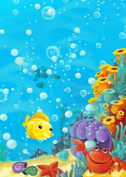 Cartoon Ocean Scena Con Barriera Corallina Animali Della Foresta Immersioni — Foto Stock