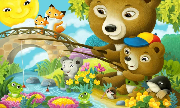 Karikatura Zábava Scéna Různé Lesní Zvířata Přátelé Lese Ilustrace Pro — Stock fotografie