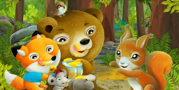 Cartoon Scene Friendly Animal Forest Illustration Children — Stock Photo, Image