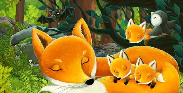 Cena Dos Desenhos Animados Com Animal Amigável Floresta Ilustração Para — Fotografia de Stock