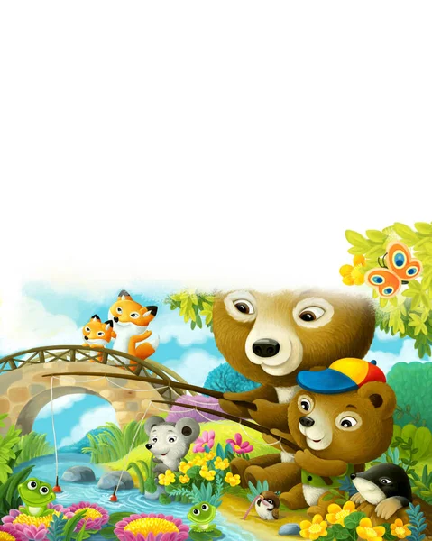 Cheerful Cartoon Fun Scene Animals Friends Family Forest Illustration Children — Stockfoto
