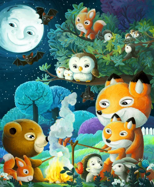 Kreslené Scény Lesními Zvířaty Přátelé Baví Společně Ilustrace Pro Děti — Stock fotografie