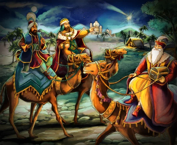 The illustration of the holy family and three kings — Stock Photo, Image