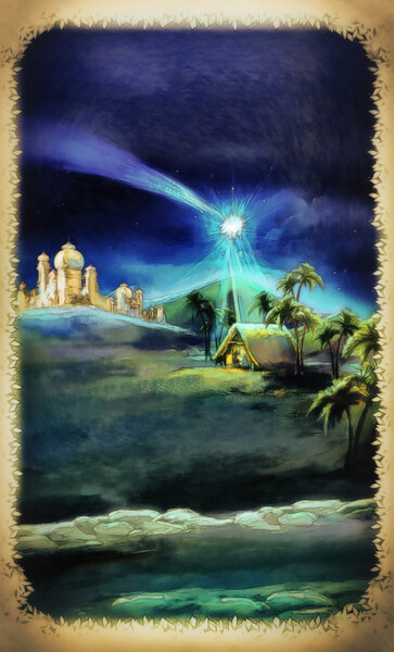 The illustration of the holy family and three kings