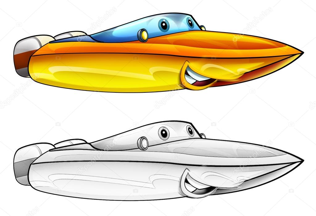 Speedboat. Coloring book page. Cartoon vector illustration. #Ad ,  #Affiliate, #book#Coloring#Speedboat#page