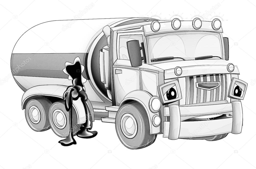 Kleurplaat Cartoon Vrachtwagen Stockfoto Illustratorhft 53736181