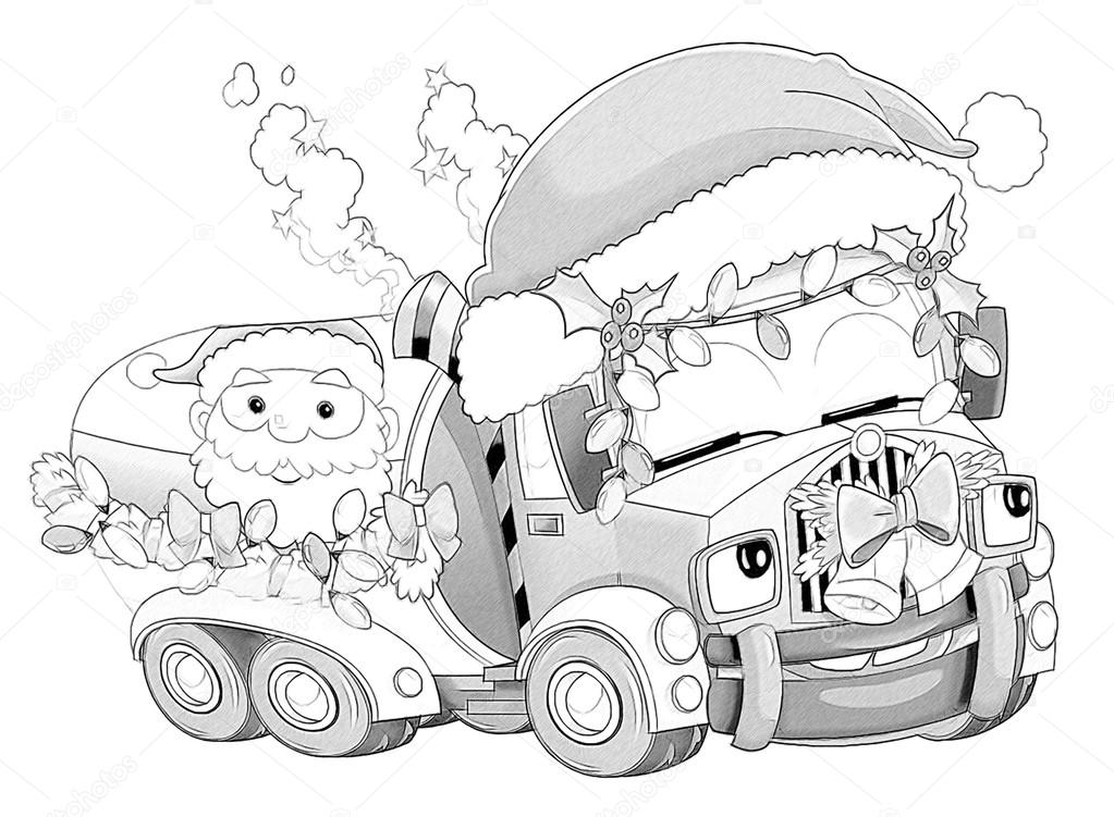 Kleurplaat Kerstmis Auto Stockfoto Illustratorhft 53736343