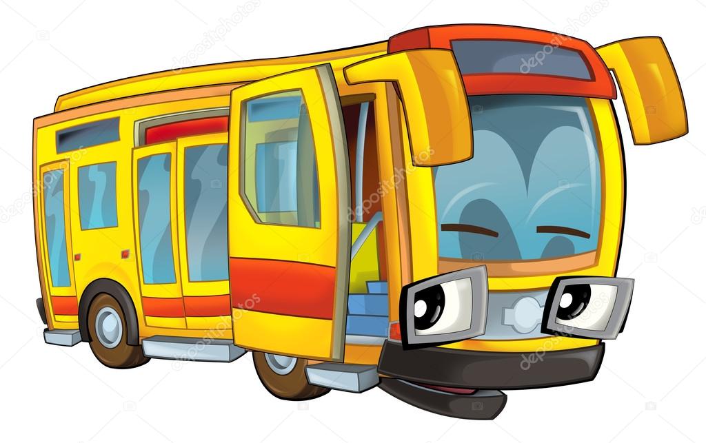 Happy cartoon - bus - caricature