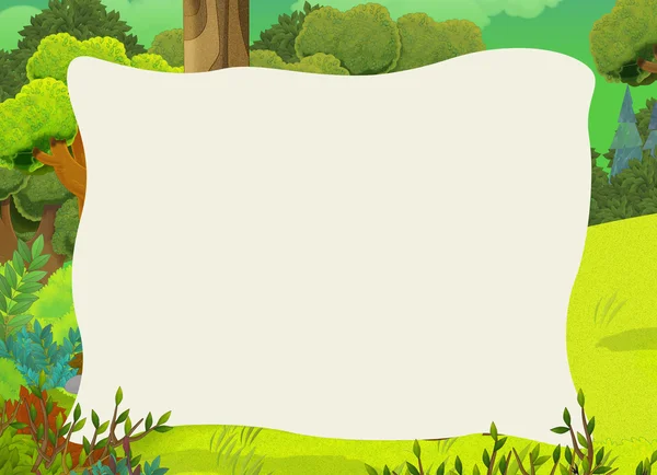 Мультфильм рамка сцены с лесом — стоковое фото