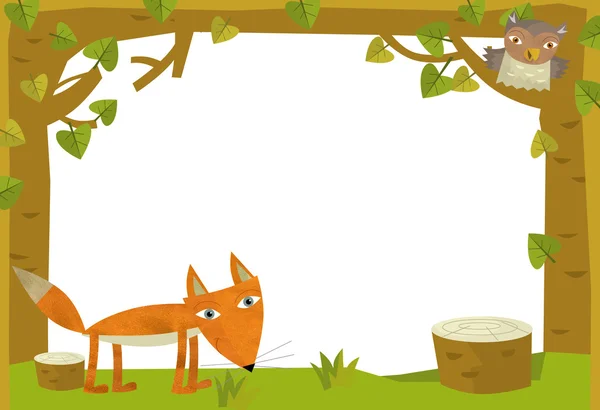 Cartoon nature frame with fox — Stock Photo, Image