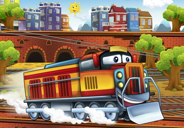 Comboio elétrico dos desenhos animados — Fotografia de Stock
