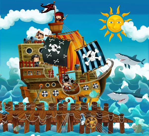 Pirate ship in the sea — Stock Photo, Image