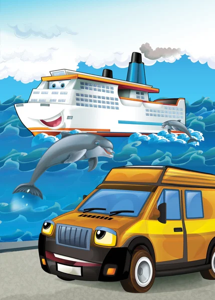 Bilen och båten — Stockfoto