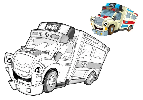 Cartoon ambulance - karikatuur — Stockfoto