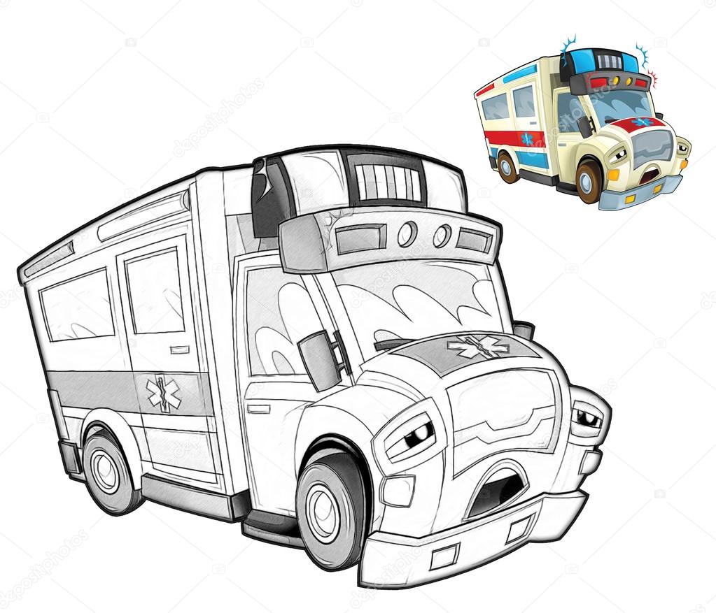 Illustrazione stock Cartoon ambulance - caricatura di ©illustrator_hft  #73133541, image size:1023x877