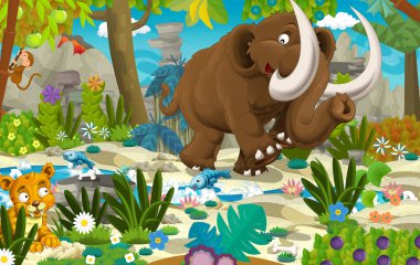 Tarih öncesi mamut ile çizgi film sahne