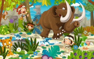 Tarih öncesi mamut ile çizgi film sahne