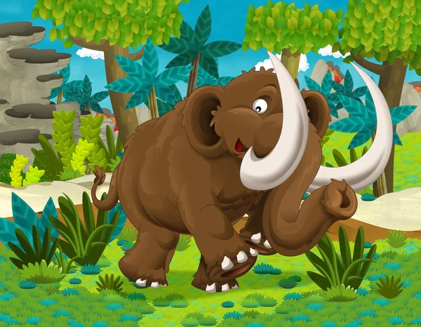 Cartoon mammoth - prehistoric scene — Stock Photo, Image