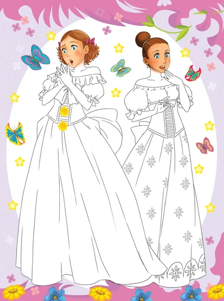 Cartoon princess - coloring page — Stock Photo, Image