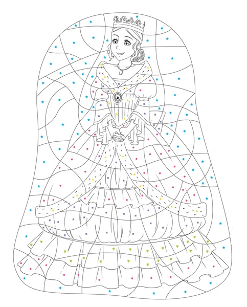 Cartoon princess - coloring page — Stock Photo, Image