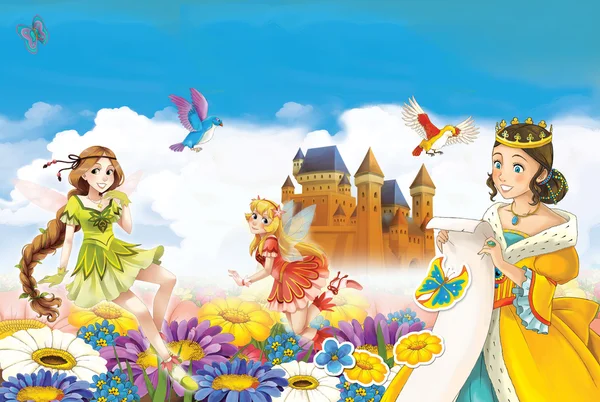 Cartoon scene with princess and fairies — Stock Photo, Image