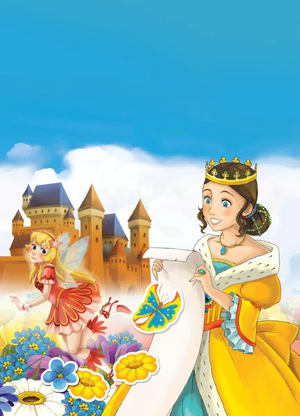 Escena de dibujos animados con princesa y hadas — Foto de Stock