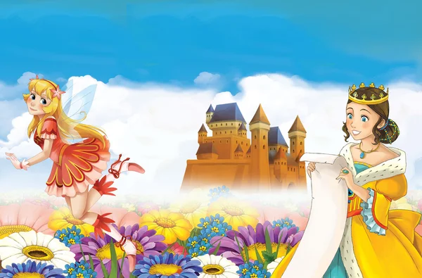 Prenses ve periler ile çizgi film sahne — Stok fotoğraf