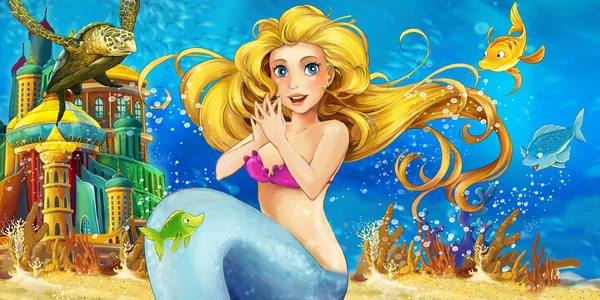 Dibujos animados océano y la sirena —  Fotos de Stock