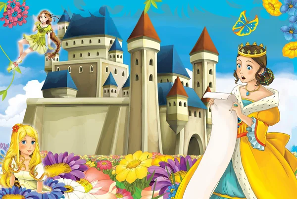 Cartoon scene with princess and fairies — Stock Photo, Image