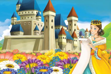 Prenses ve periler ile çizgi film sahne