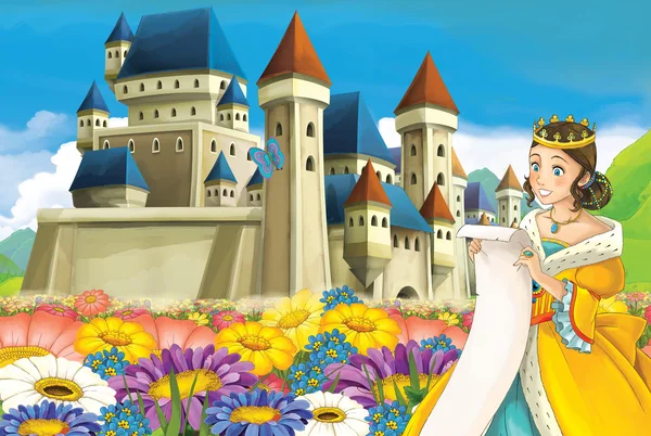 Prenses ve periler ile çizgi film sahne — Stok fotoğraf