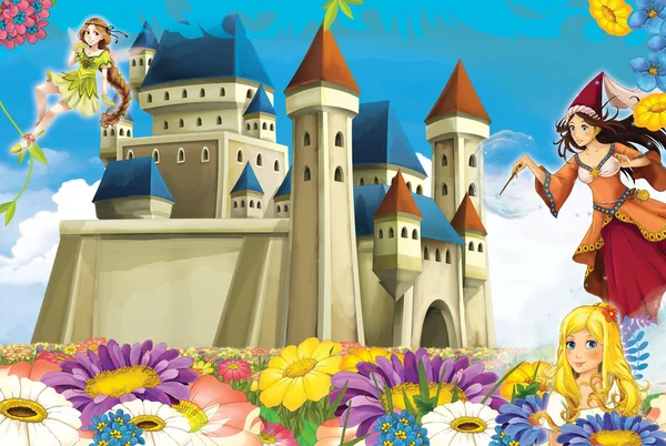 Cartoon scene with princess and fairies — Stock Photo, Image