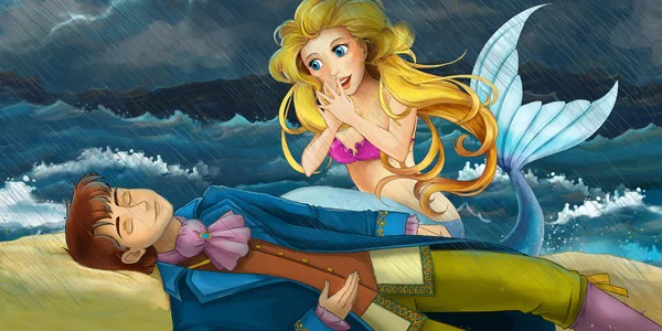 Mermaid rescuing prince — Stock Photo, Image