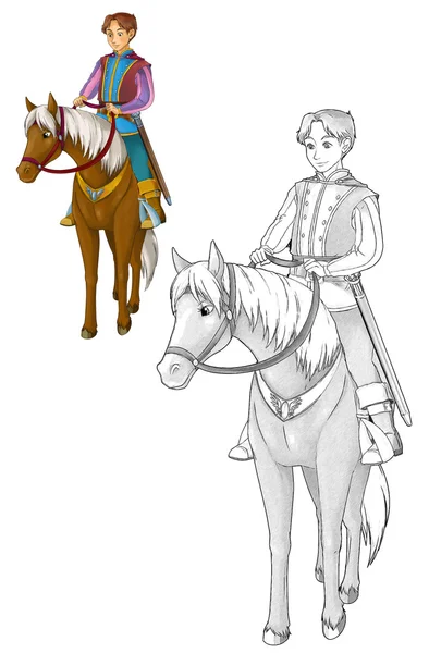 Personnage de dessin animé de conte de fées prince sur le cheval — Photo